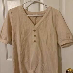 LOFT Beige Textured V-Neck Blouse